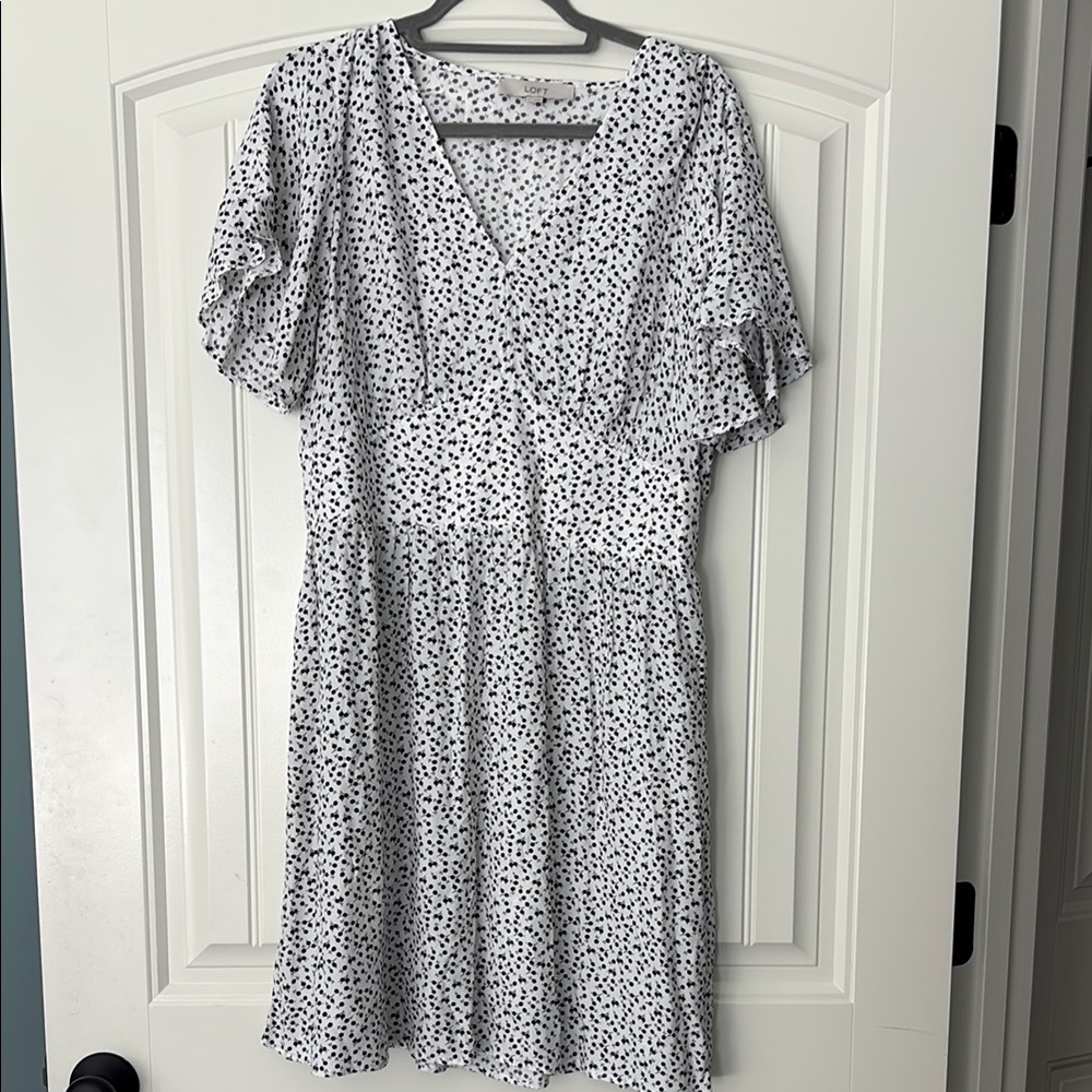 LOFT White and Black Flutter Sleeve Midi Sundress Women’s Sz 14